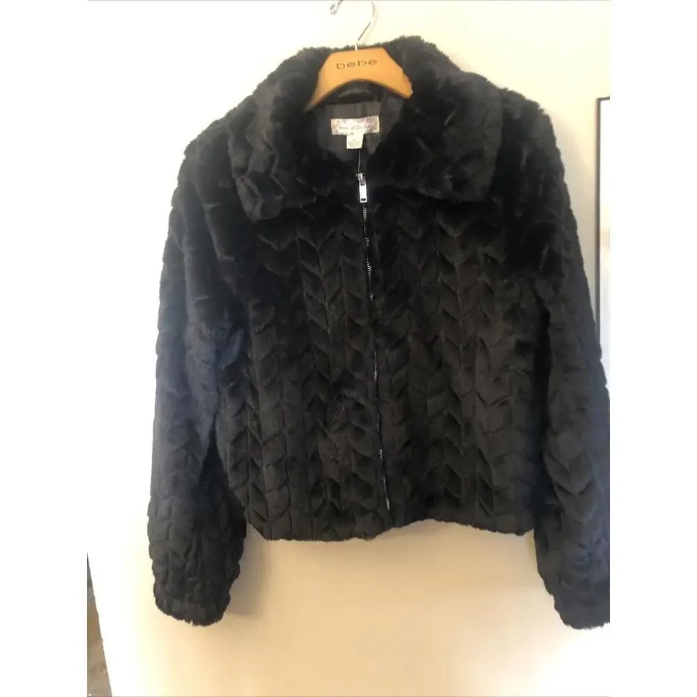 NWT Band Of The Free Jacket Women’s M L Black Val Chevron Faux Fur CROPPED - Picture 13 of 16